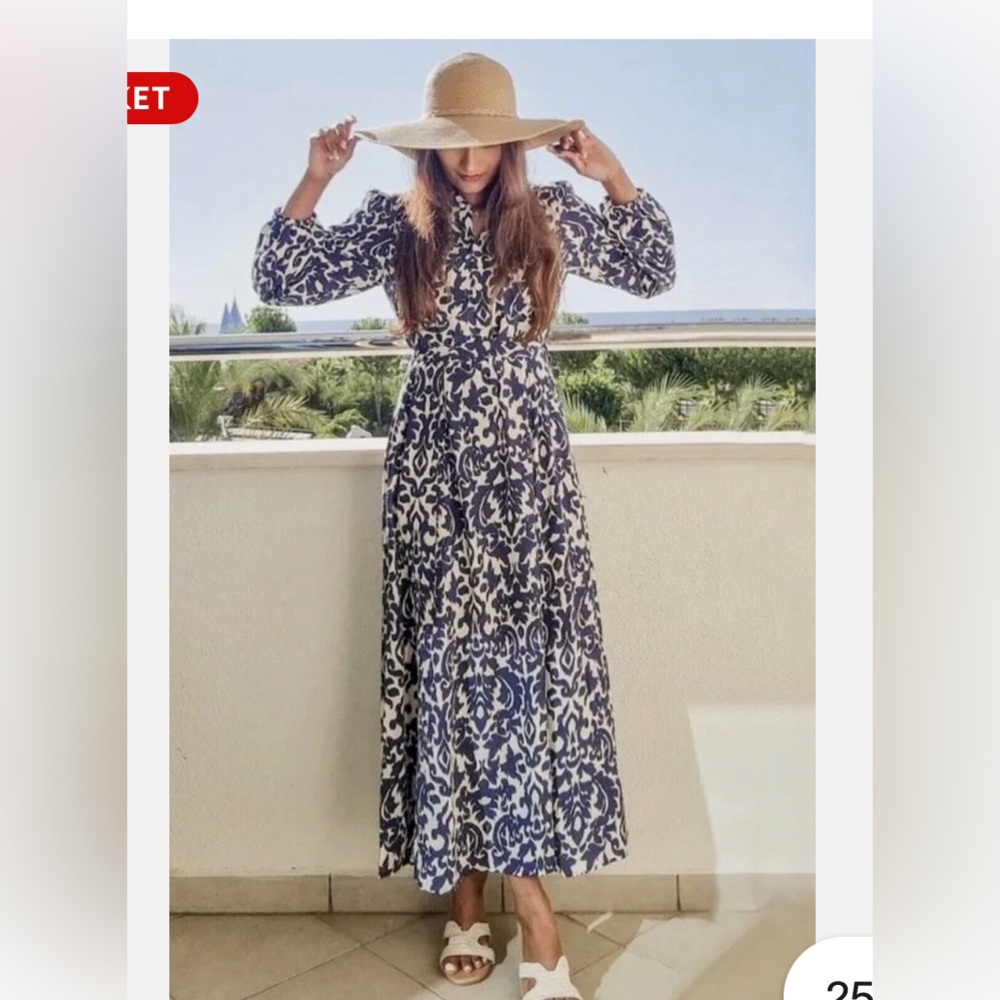 ZARA Blue and White Floral Maxi Dress